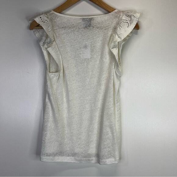 Paige Giulia Eyelet Flutter Sleeve Linen top white - XL - Picture 8 of 12